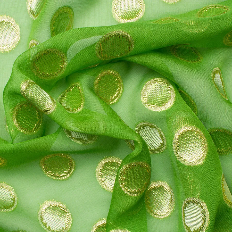 Apple Green & Metallic Spot Silk Georgette
