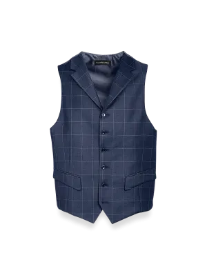 Classic Fit Essential Wool Suit Vest - Navy Windowpane