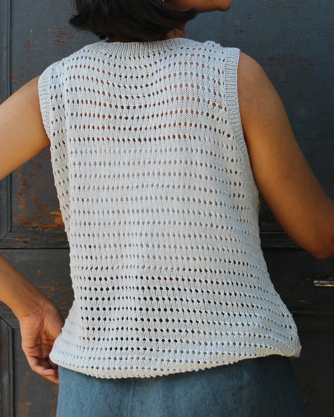 Jaali Sleeveless Round Neck Cotton Top